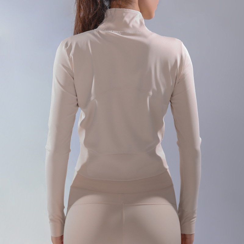 Personalice el entrenamiento deportivo activo atractivo de la aptitud de las mujeres Zip Up Tops atléticos del agujero del pulgar de la yoga de la manga larga