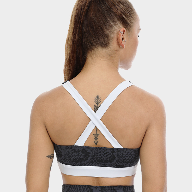 Sujetador deportivo de entrenamiento sin costuras para mujer, gimnasio, correr, atlético, serpiente, estampado animal, espalda cruzada, sujetadores deportivos para Yoga