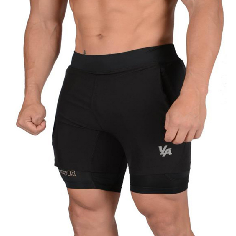 Pantalones cortos dobles elásticos de secado rápido para correr deportivos para hombres de baloncesto de gran calidad de alta calidad