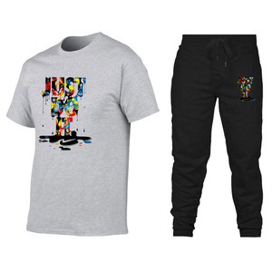 Nueva camiseta estampada de manga corta para hombre, conjunto de pantalones casuales transfronterizos para hombre