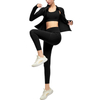 "Conjuntos de yoga para mujer Sujetador deportivo personalizado de 3 piezas con mallas sin costuras de cintura alta para entrenamiento deportivo de gimnasio de manga larga"